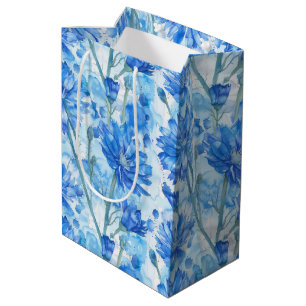 Abstract Watercolor Blue and White Flowers Medium Gift Bag