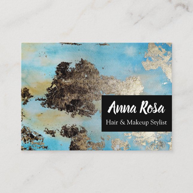 *Abstract Watercolor Blue Black Silver Exciting Business Card (Front)