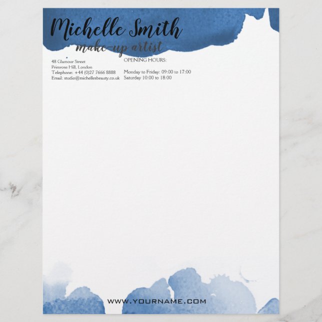 Abstract watercolor blue colour splash brush strok custom letterhead (Front)