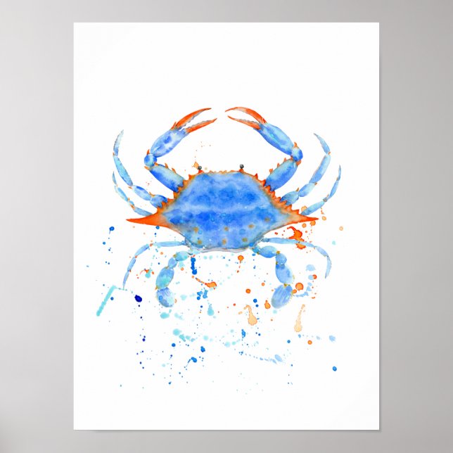 Abstract watercolor blue crab Print (Front)