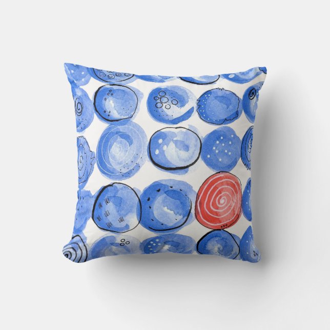Abstract Watercolor Blue Dots Cushion (Front)