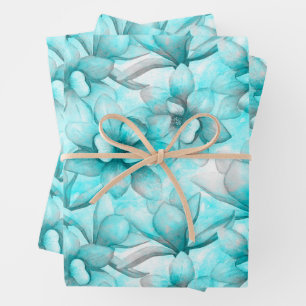 Abstract Watercolor Blue Flowers  Wrapping Paper Sheet