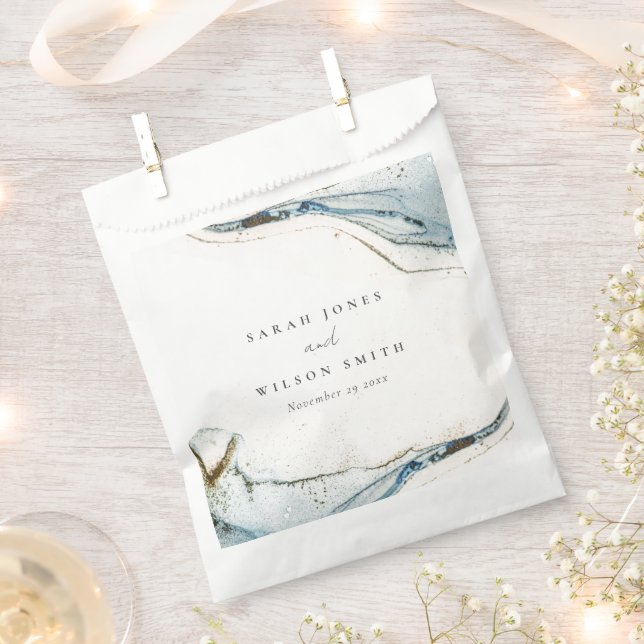 Abstract Watercolor Blue Gold Beachy Wedding Favour Bag (Clipped)
