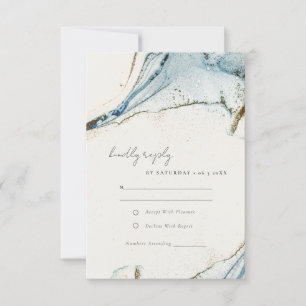 Abstract Watercolor Blue Gold Beachy Wedding RSVP Card