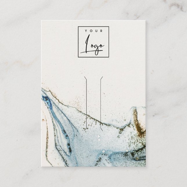 Abstract Watercolor Blue Gold Logo Hairclip Holder Business Card (Front)