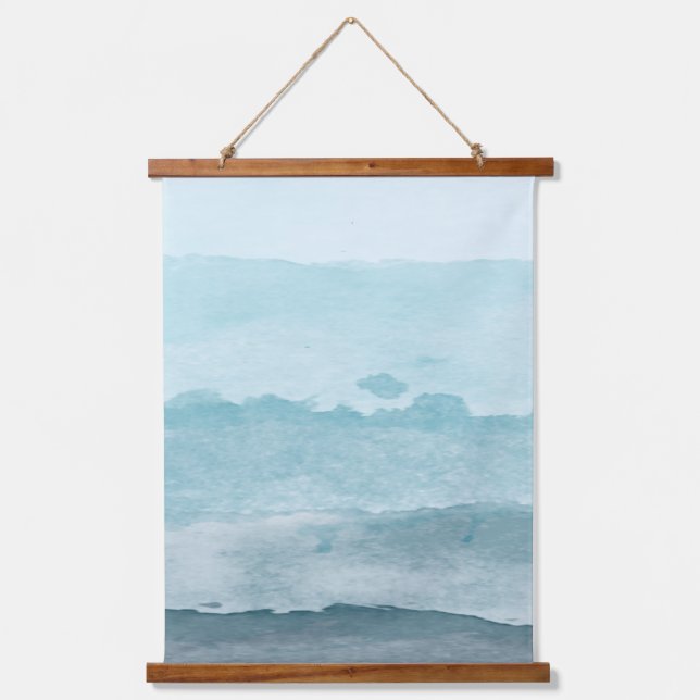 Abstract watercolor blue sea hanging tapestry (Front)