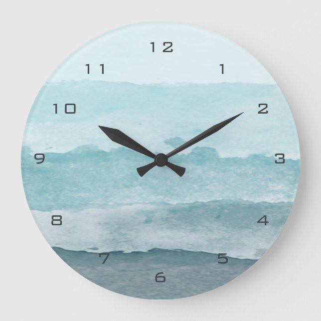 Abstract watercolor blue sea large clock (Front)