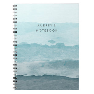 Abstract watercolor blue sea notebook
