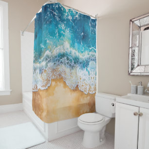 Abstract watercolor blue sea shower curtain