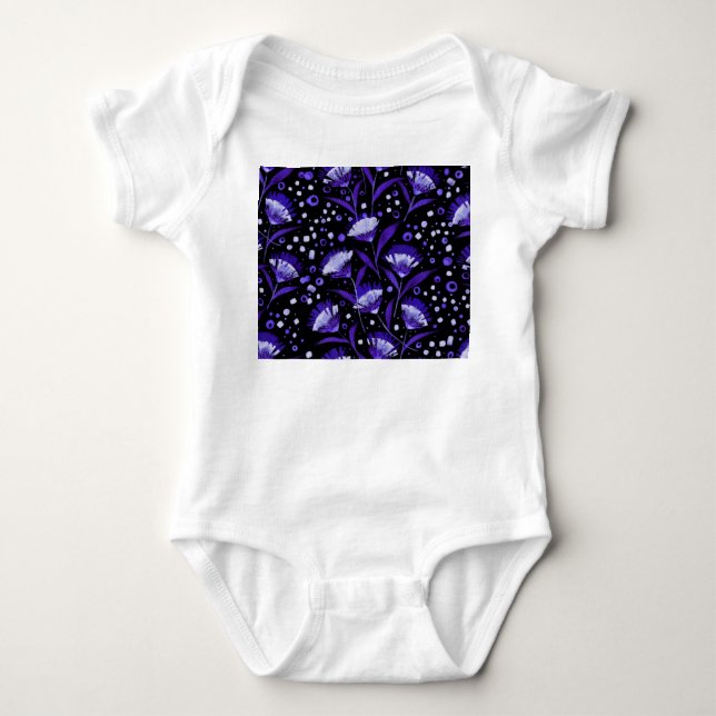 Abstract Watercolor Carnation Flowers Pattern Baby Bodysuit (Front)