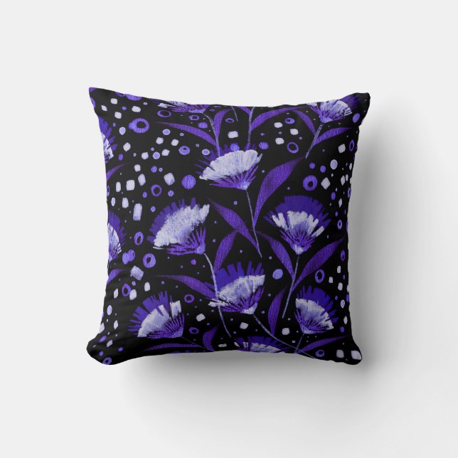 Abstract Watercolor Carnation Flowers Pattern Cushion (Front)