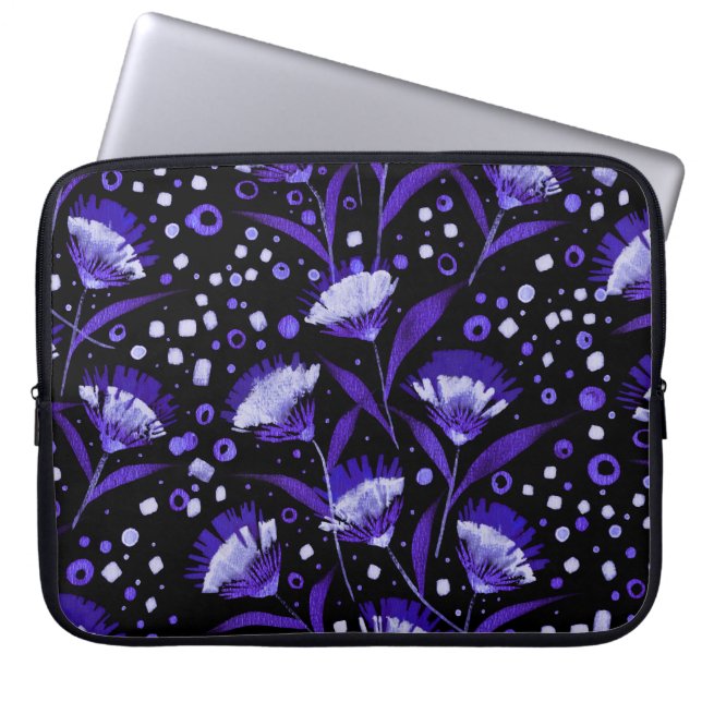 Abstract Watercolor Carnation Flowers Pattern Laptop Sleeve (Front)