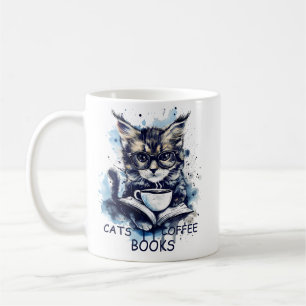 Abstract Watercolor Cats Coffee Books Mug