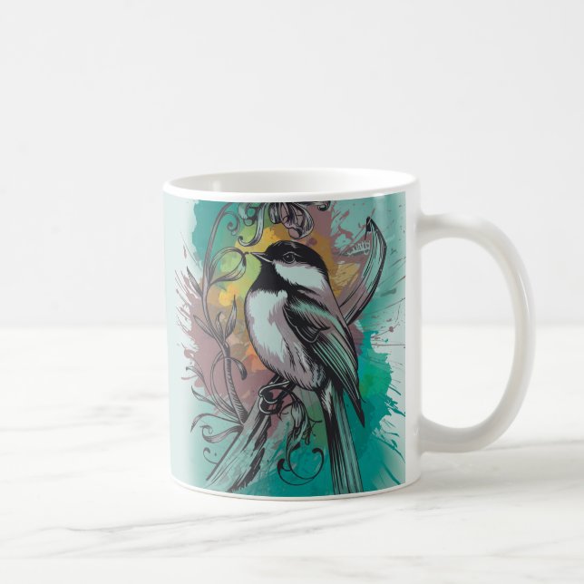 Abstract Watercolor Chickadee - Teal Mug (Right)