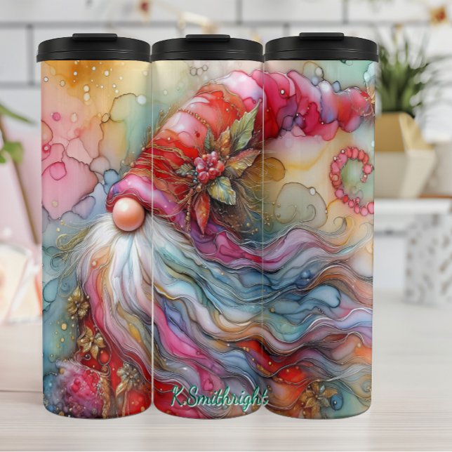 Abstract Watercolor Christmas Gnome Art Thermal Tumbler (Creator Uploaded)