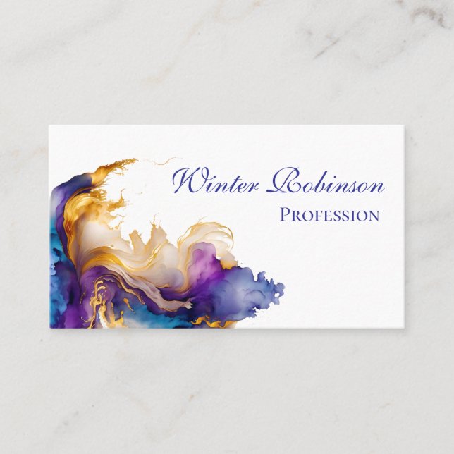 Abstract watercolor colourful and golden ink  business card (Front)