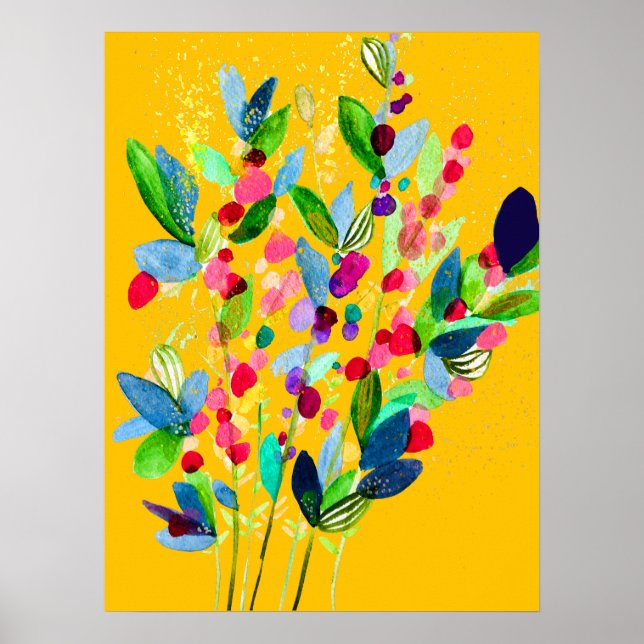 Abstract watercolor colourful floral poster (Front)