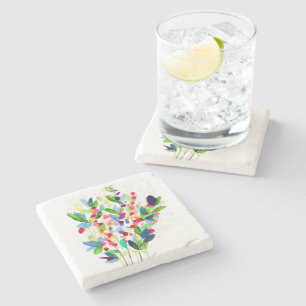 Abstract watercolor colourful floral stone coaster