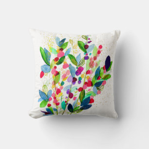 Abstract watercolor colourful floral throw pillow