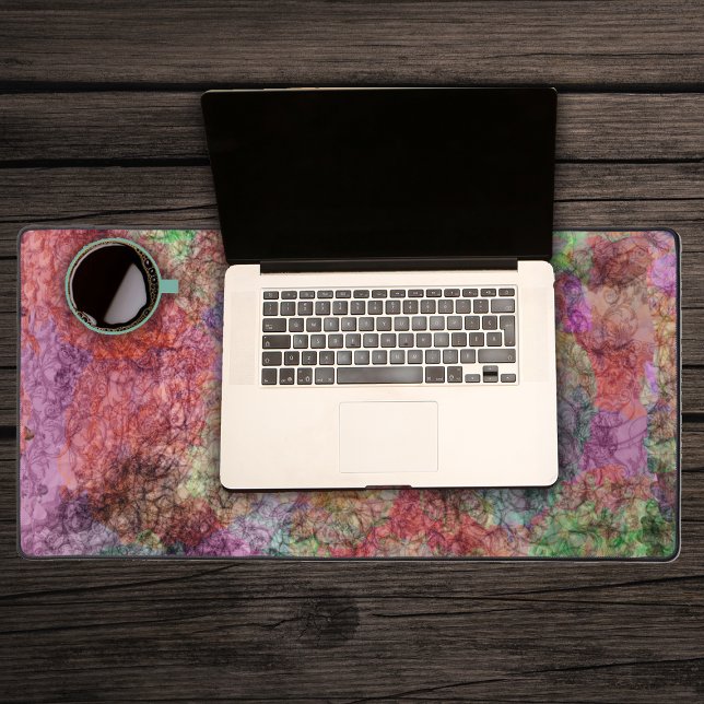Abstract Watercolor Design Swirled Colours Lines Desk Mat (Abstract Deign pretty pastel colours swirled together with grey squiggle lines on desk mat.)
