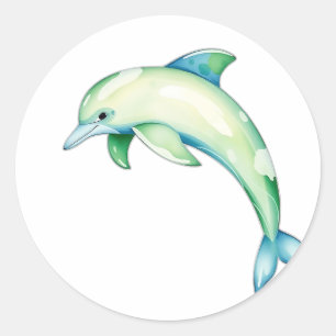 Abstract Watercolor Dolphin with Sea Stars Classic Round Sticker
