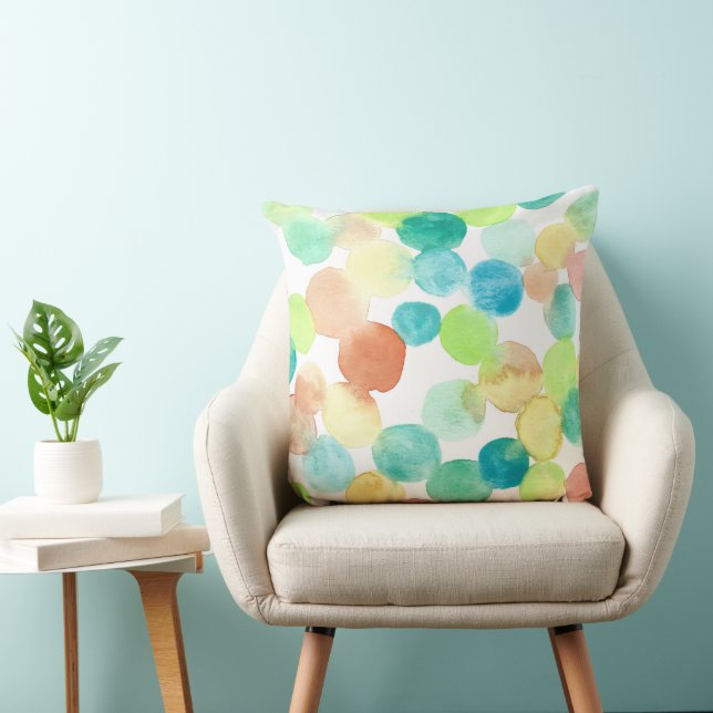 Abstract Watercolor Dots in Teal and Orange Cushion (Chair)