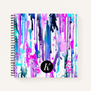 Abstract Watercolor Drips Blue Turquoise Pink Notebook