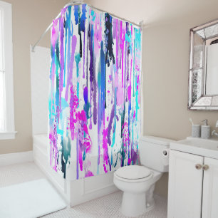 Abstract Watercolor Drips Blue Turquoise Pink Shower Curtain