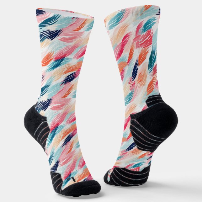 Abstract Watercolor Feathers Socks (Angled)