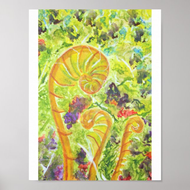 Abstract watercolor ferns poster (Front)