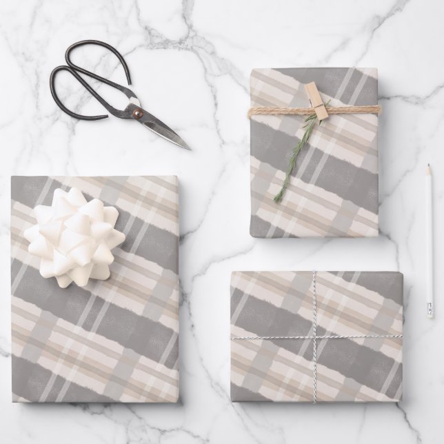 Abstract Watercolor Festive Gray & Beige Pattern Wrapping Paper Sheet (Front)