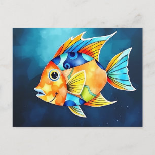 Abstract Watercolor Fish with Bold Geometric Postcard