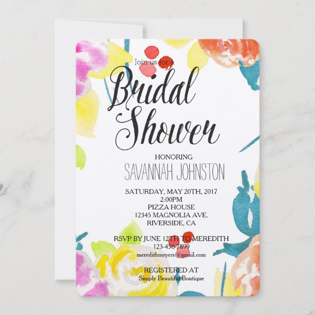 Abstract Watercolor Floral bridal shower Invitation (Front)