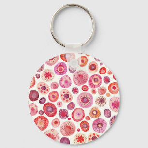 Abstract Watercolor Floral Circle Pink Key Ring