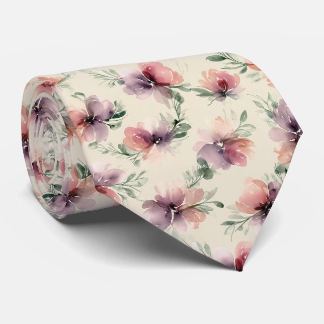 Abstract Watercolor Floral Pattern Tie (Rolled)