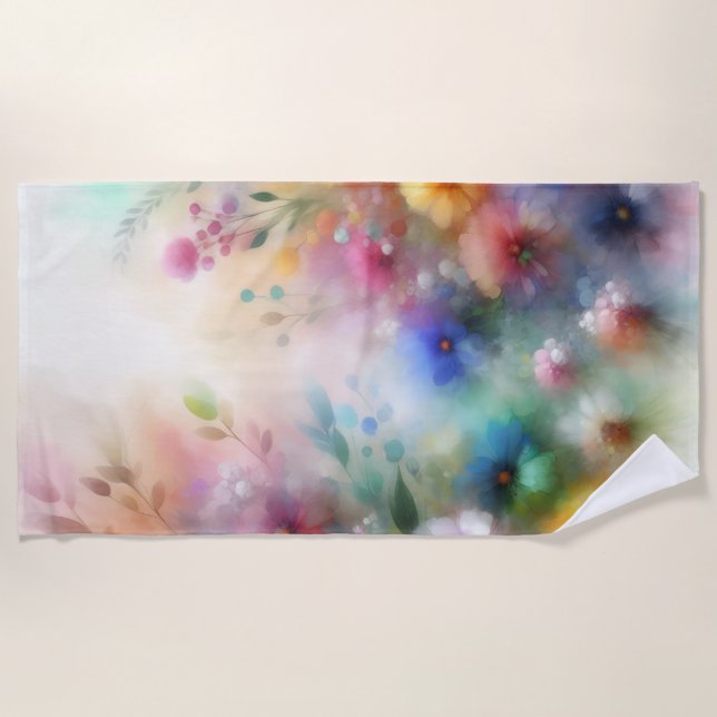 Abstract Watercolor Florals Beach Towel (Front)