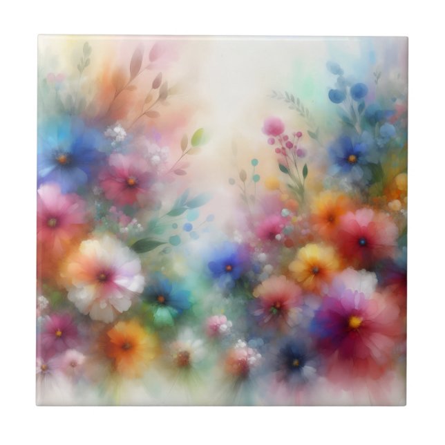 Abstract Watercolor Florals Ceramic Tile (Front)