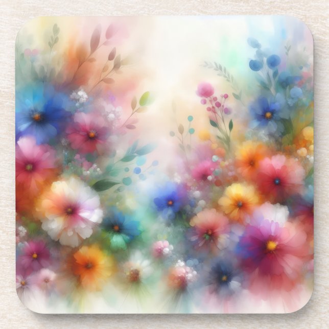 Abstract Watercolor Florals Coaster (Front)