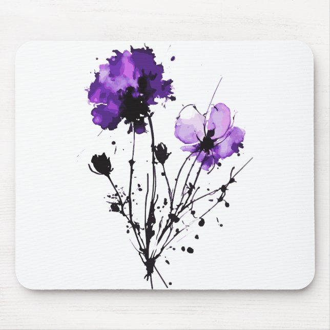  Abstract Watercolor Flowers Mouse Pad (Front)