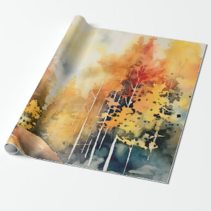 Abstract Watercolor Forest in Amber Blue Landscape Wrapping Paper