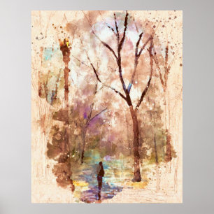 Abstract Watercolor Forest Painting Poster