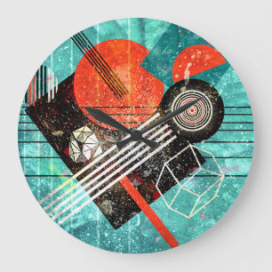 Abstract watercolor, geometric colourful shapes. large clock