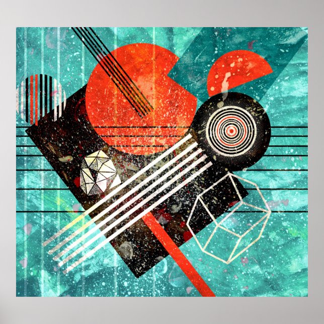 Abstract watercolor, geometric colourful shapes. poster (Front)