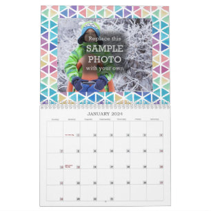 Abstract Watercolor Geometric One Photo Per Month Calendar