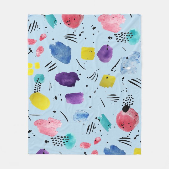 Abstract Watercolor Geometric Shapes Pattern Fleece Blanket (Front)