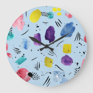 Abstract Watercolor Geometric Shapes Pattern Large Clock