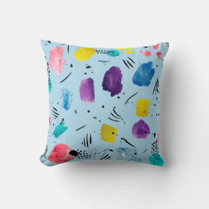 Abstract watercolor geometric shapes with ink stai cushion