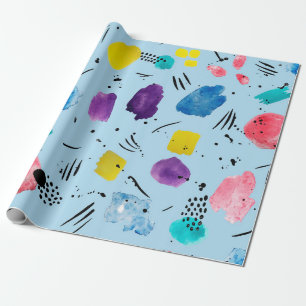 Abstract watercolor geometric shapes with ink stai wrapping paper