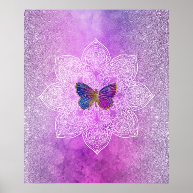 *~* Abstract Watercolor Glitter Mandala Butterfly Poster (Front)