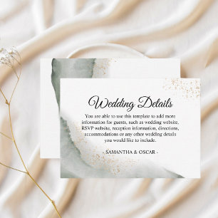 Abstract Watercolor Green Brush Strokes & Gold Enclosure Card